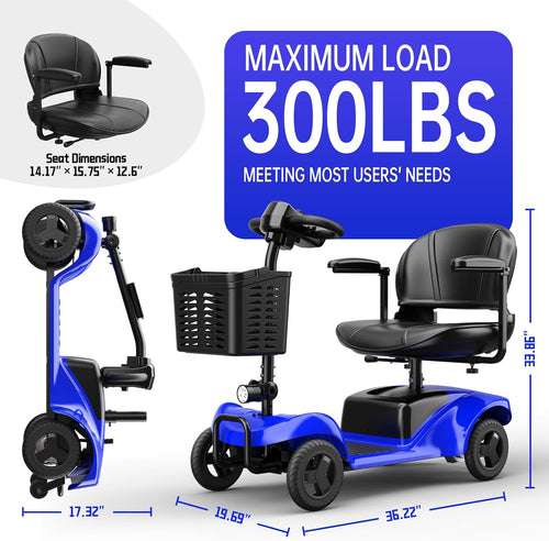 Mobility Scooter for Adults,4 Wheel Mobility Scooter,15 Miles Range,300W Battery