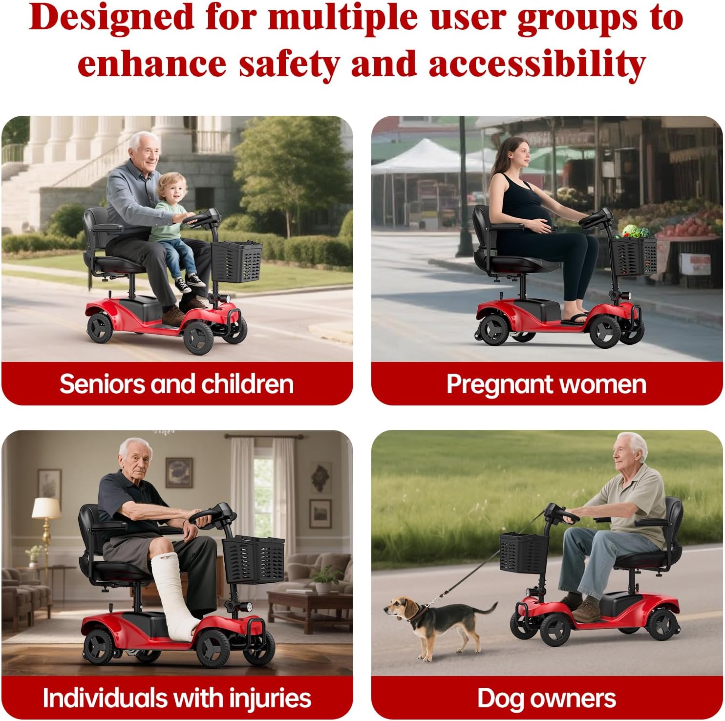 Mobility Scooter for Adults,4 Wheel Mobility Scooter,15 Miles Range,300W Battery,Red