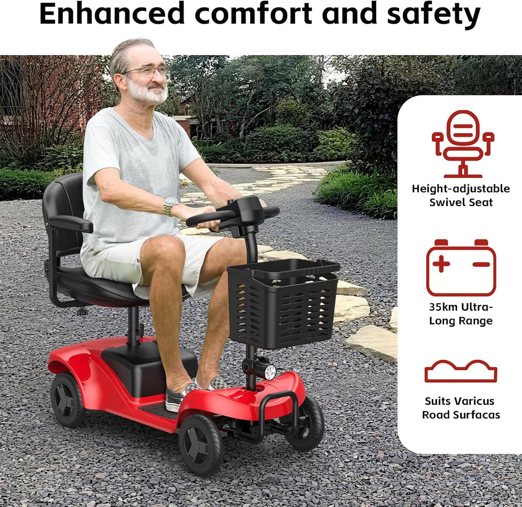 Mobility Scooter for Adults,4 Wheel Mobility Scooter,15 Miles Range,300W Battery,Red
