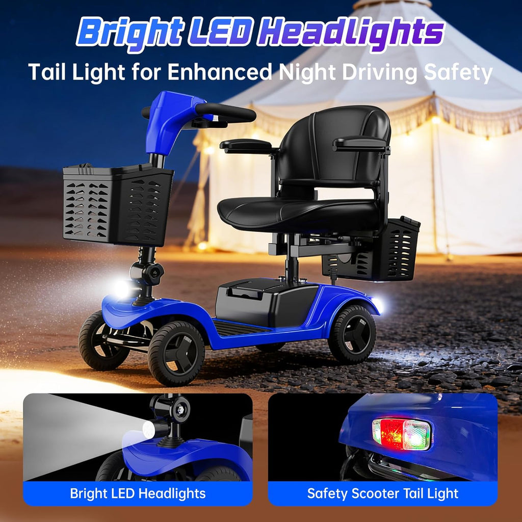 Mobility Scooter for Seniors,Motorized Scooter,Detachable Battery,Dual Baskets, Blue