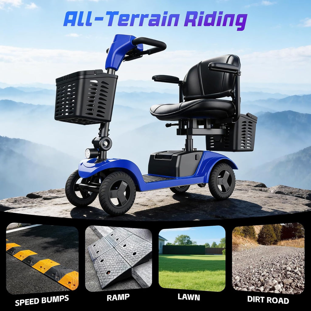 Mobility Scooter for Seniors,Motorized Scooter,Detachable Battery,Dual Baskets, Blue