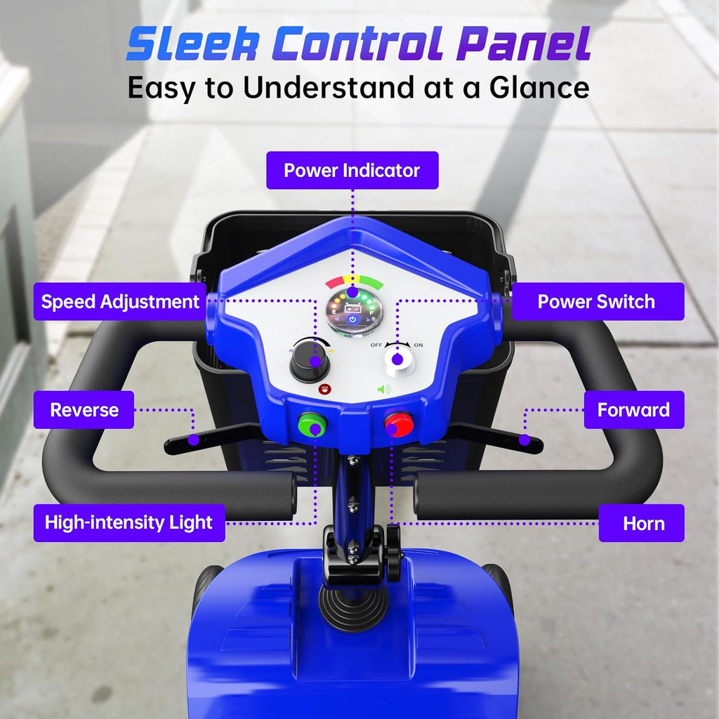 Mobility Scooter for Seniors,Motorized Scooter,Detachable Battery,Dual Baskets, Blue