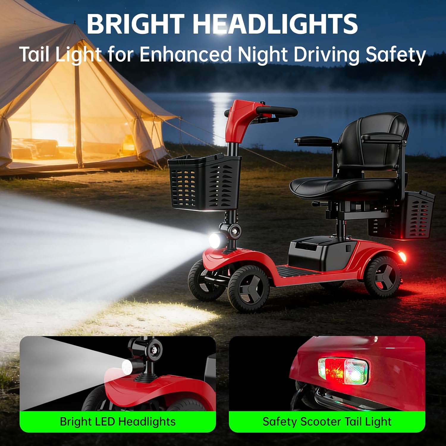 Mobility Scooter for Seniors,Motorized Scooter,Detachable Battery,Dual Baskets,Red