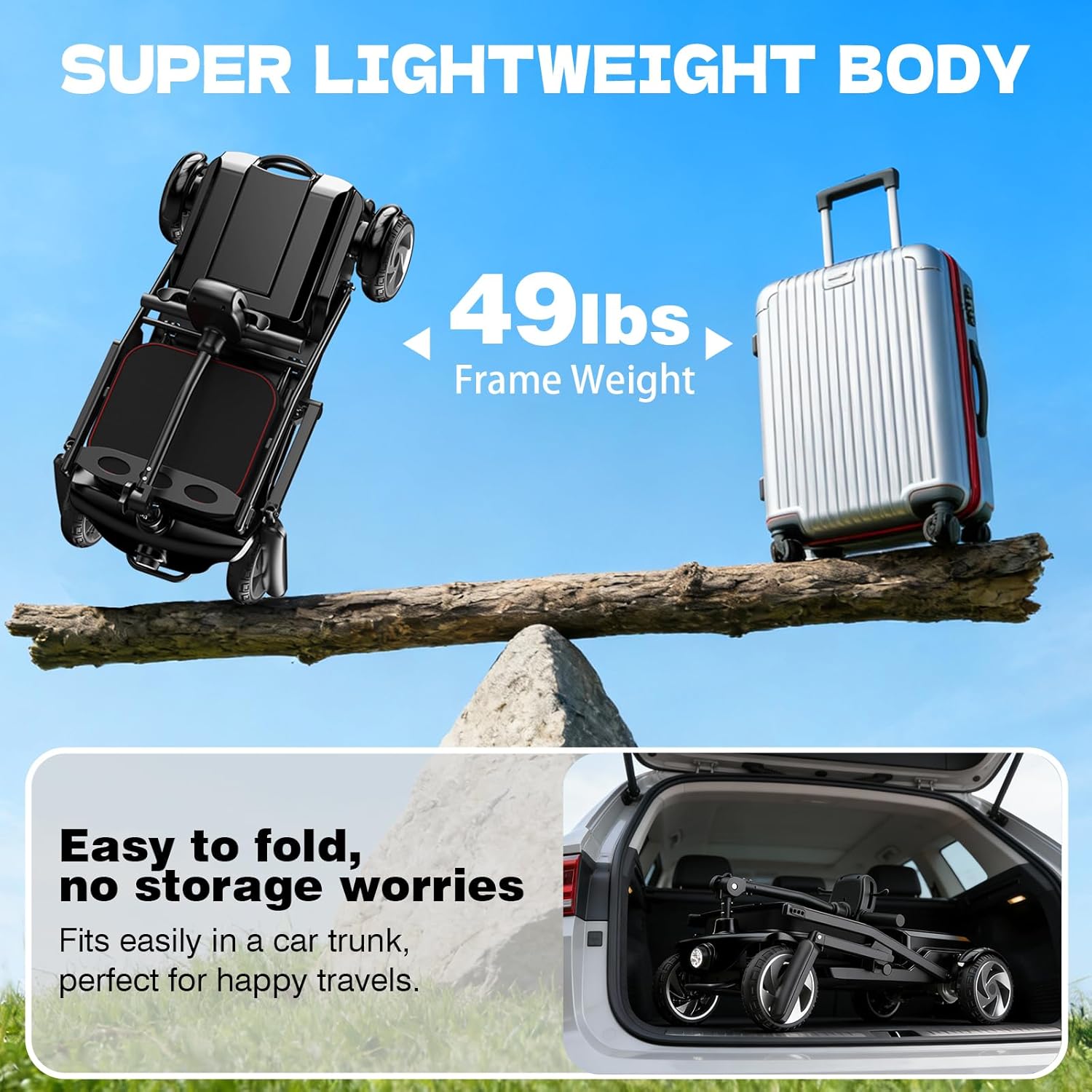 Mobility Scooters for Seniors,49 Lbs Lightweight Mobility Scooter,Upgraded Removable Battery,Black