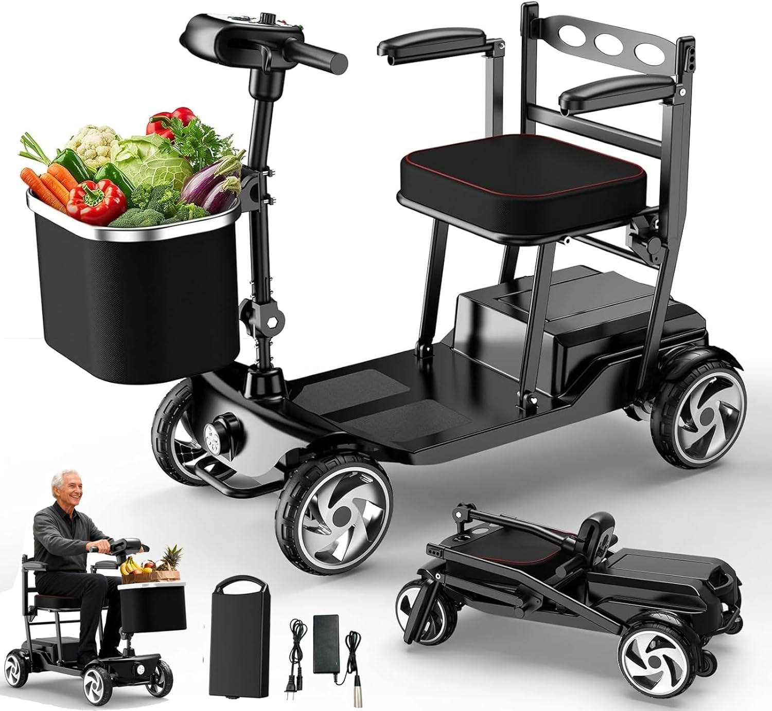 Mobility Scooters for Seniors,49 Lbs Mobility Scooter,Upgraded Removable Battery,300 Lbs Weight Capacity,Quick Fold Design, Portable and Lightweight,Ideal for Travel