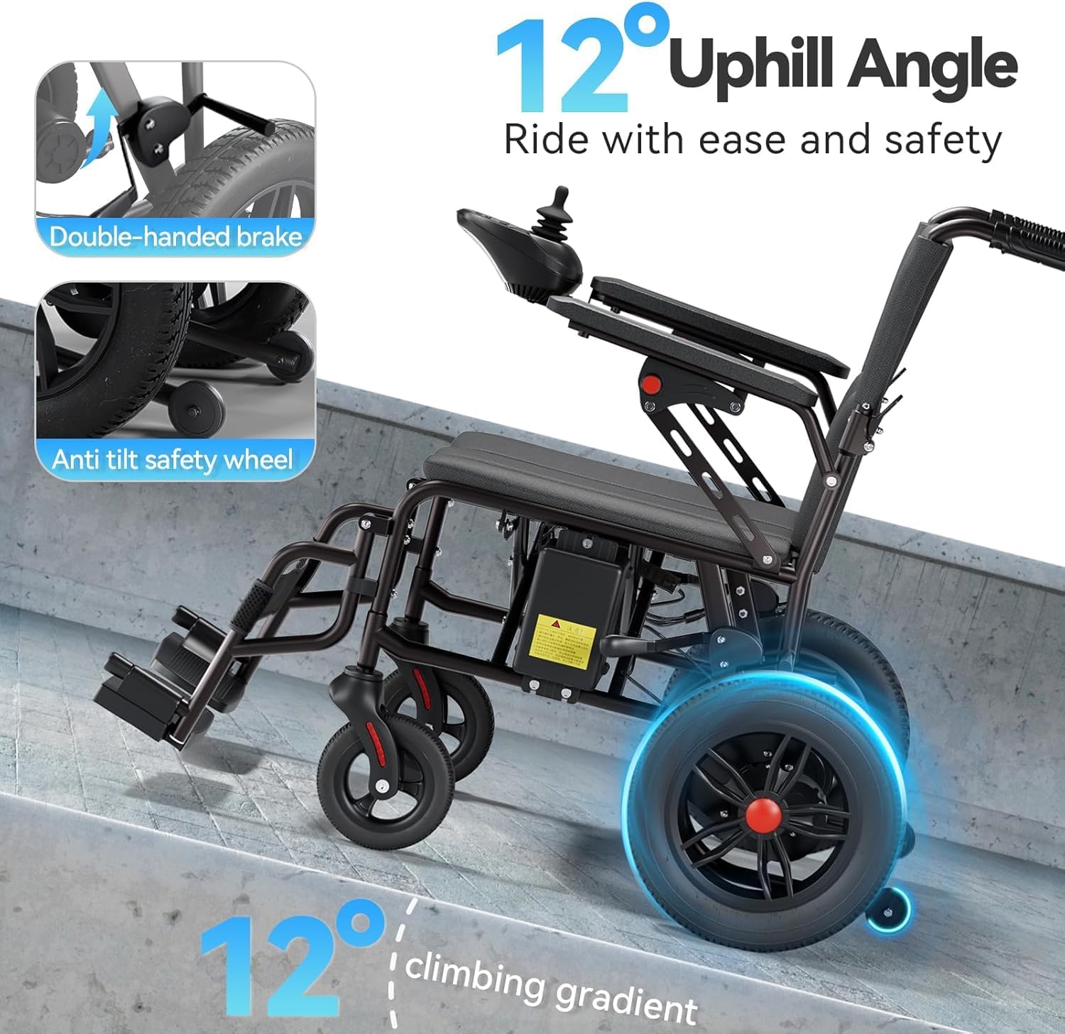 Electric Wheelchair for Adults - 15 Miles Long Travel Range, Lightweight Folding, Motorized Power Chair for Indoor/Outdoor Mobility - Compact Size